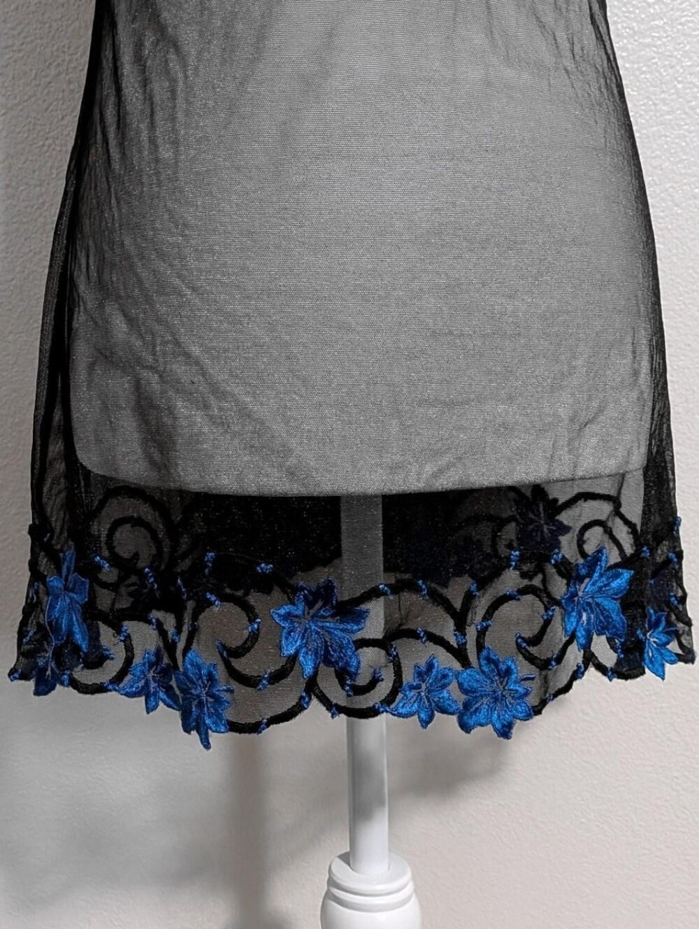 Vintage Marvel by La Perla Black Blue Floral Sheer Lingerie Slip Dress | Size 10 - Picture 3 of 6